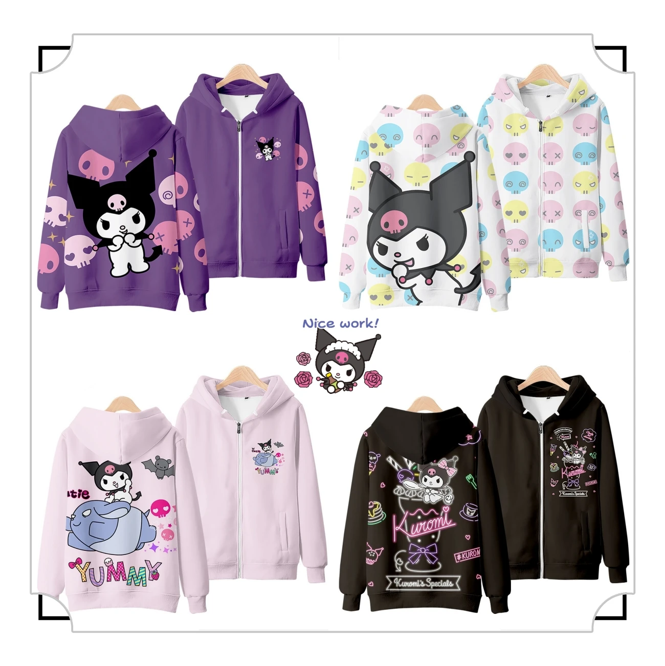 

Anime Kuromi My Melody Autumn Winter Fleece Warm Cardigan Cartoon Fashion Student Pullover Sweater Kawaii Couple Tops Cute Gifts