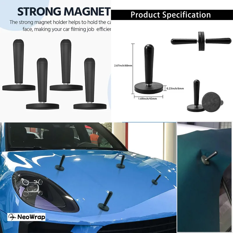Gebildet 8pcs Super Fort Véhicule Gripper Aimants Pour Vinyle Graphique, Voitures Emballage Et Crafts Magnet Holder (Noir