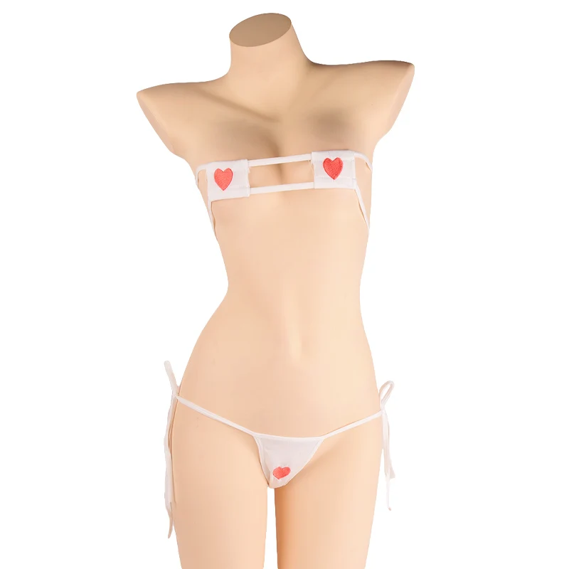 Three point bra set women's Bikini topless square love shaped sexy underwear exposed