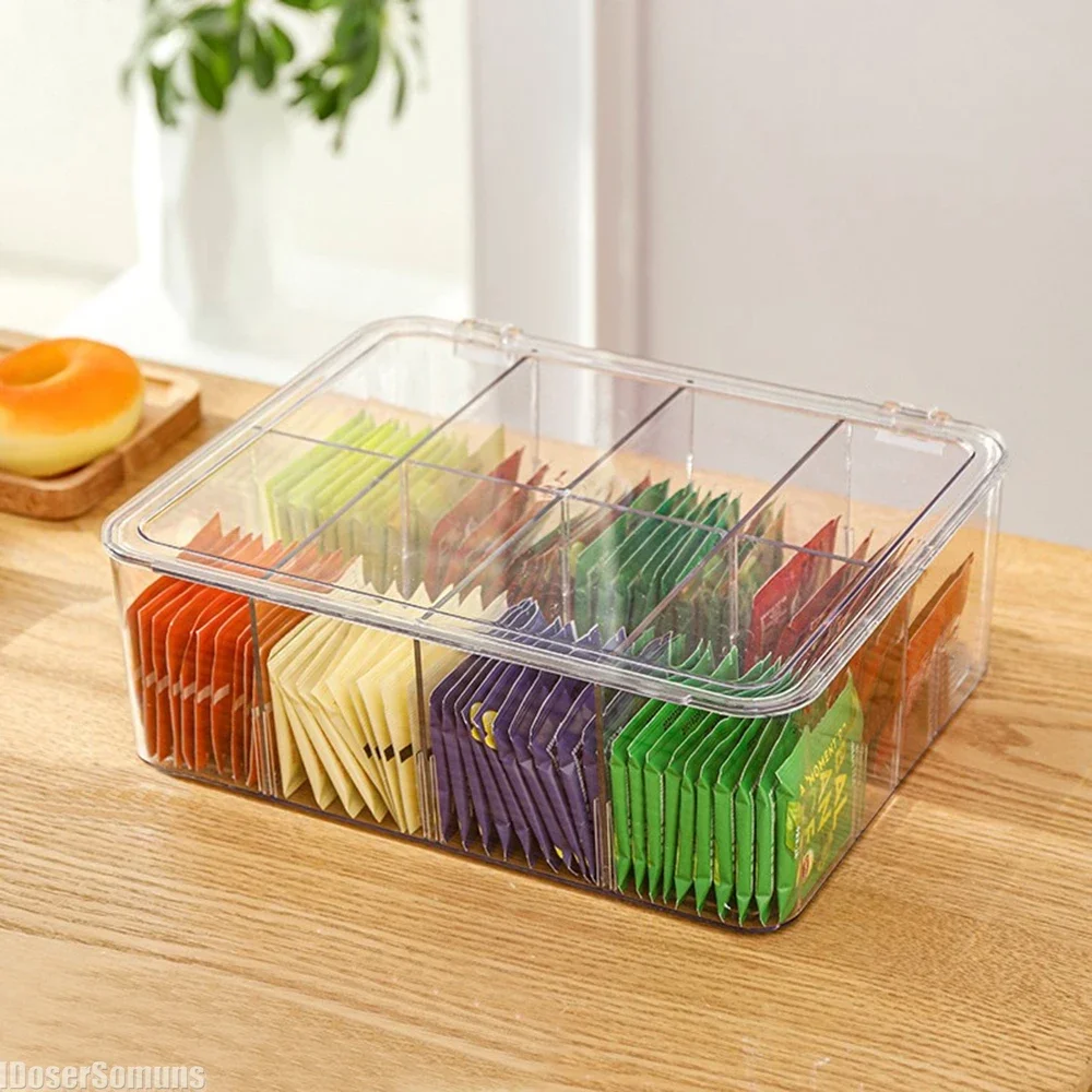 Tea Organizer for Drawer Divided Clear Tea Box Household Coffee Storage Boxs Desktop Bag Container Clear Acrylic Storage Box tea tin box tea canister