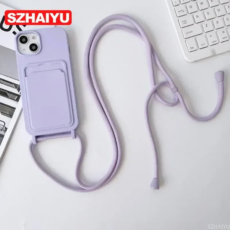 Hands-Free Lanyard Phone Case with Silicone Card Holder and Drop Protection Cover