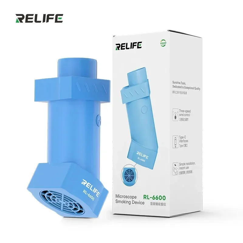 RELIFE RL-6600 Microscope Smoke Extractor Type-C Charging Interface Powerful Airflow Smoke Exhaust Fan Tool For Microscopes