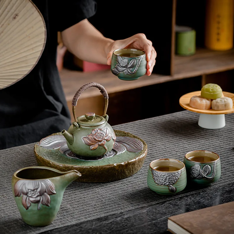 

Винтажный чайный набор в подарок, китайская зеркальная чайная посуда, керамический чайник, китайский чайный набор, керамический чайный набор