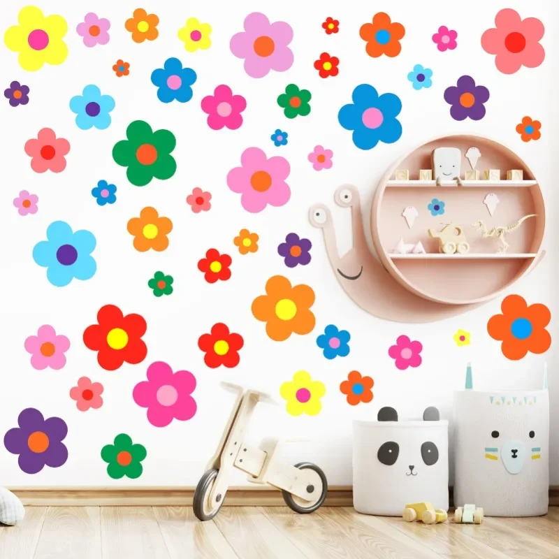 Colorful Flower Wall Sticker Bedroom Kids Rooms Mural Home Decor Decals Nursery Stickers Happy New Year wall stickers vinyl decal stickers