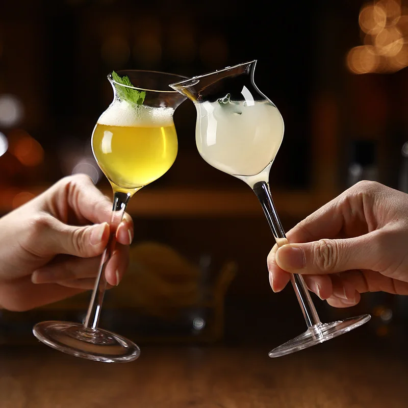 Creative Oblique Mouth Cocktail Glass Lead-free Crystal Whiskey Fragrant Cup for Party Bar Wedding Drinkware