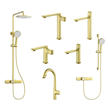 ก๊อกน้ำทองเหลืองขัดเงาทันสมัยสำหรับห้องน้ำและห้องครัว ชุดก๊อกน้ำผสมแบบสมาร์ทควบคุมอุณหภูมิ ชุดฝักบัวอาบน้ำ ก๊อกน้ำอ่างล้างหน้า การออกแบบใหม่รับประกัน10ปีหรูหราติดผนังห้องน้ำห้องอาบน้ำฝักบัวก๊อกน้ำชุดอ่างอาบน้ำก๊อกน้ำหล 1