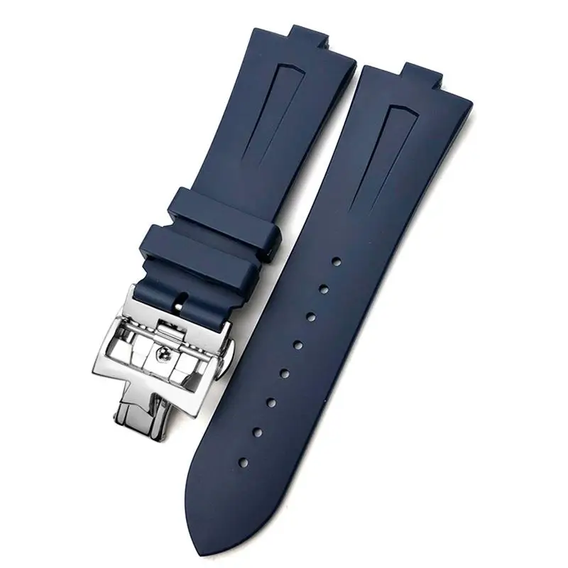 

PCAVO 25mm * 8mm Rubber Silicone WatchBand Replacement For Vacheron Constantin Overseas Watch Black Blue Waterproof Sport Strap