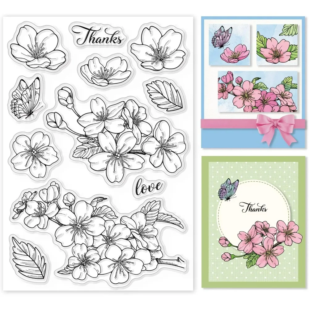 Cherry Blossom Butterfly Transparent Silicone Stamp For Scrapbook Journal Card clear stamps,clear rubber stamps