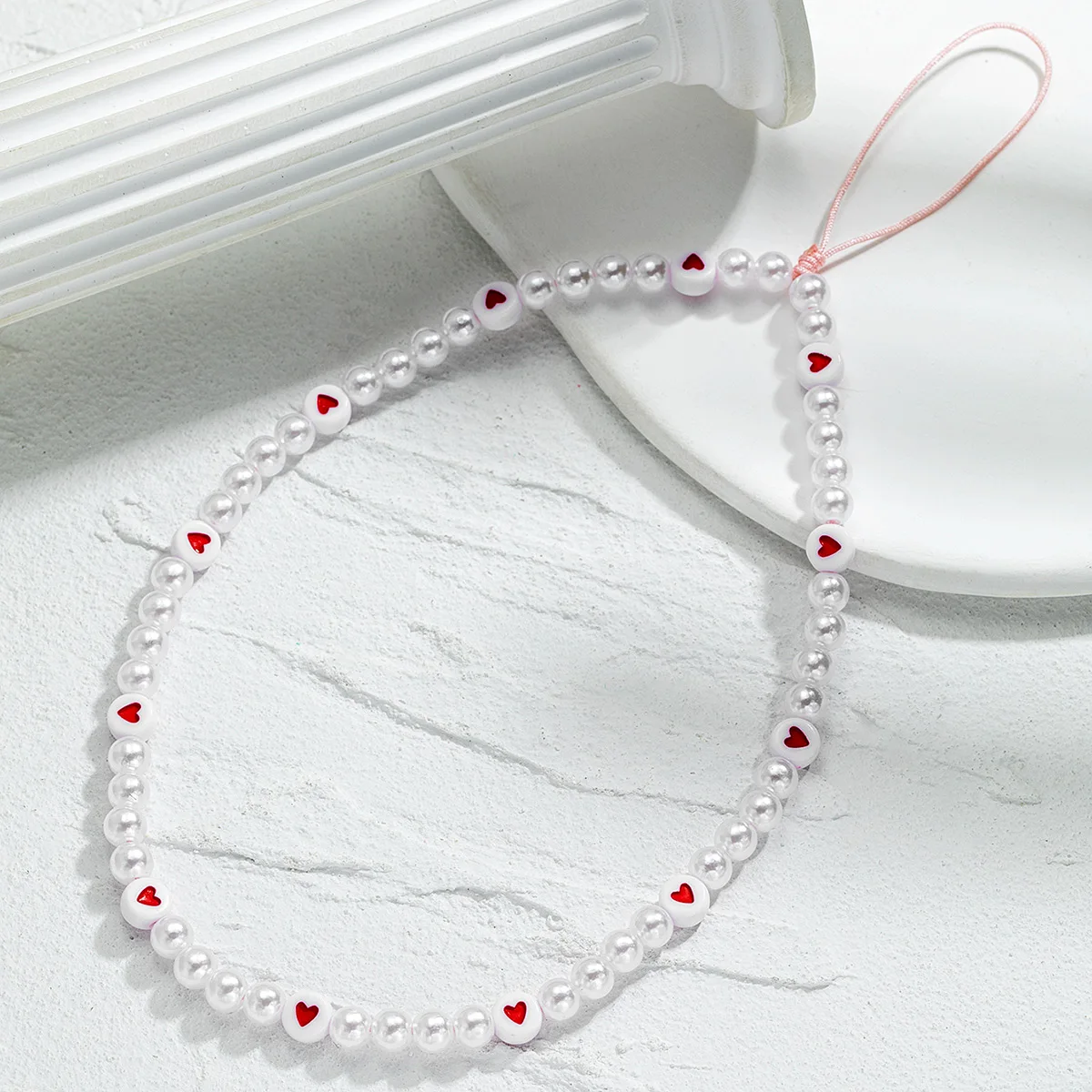 Sweet and Simple Red Love Imitation Pearl Mobile Phone Chain Women Fashion Classic Practical Rope Chain Accessories Jewelry Gift