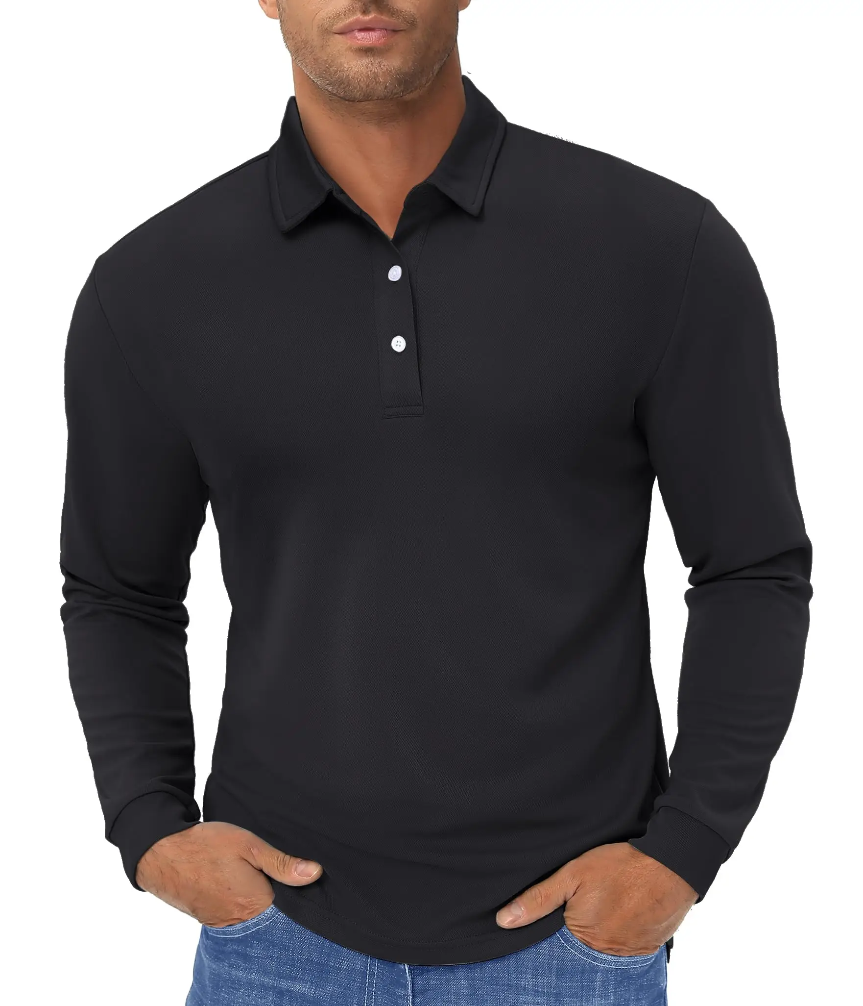 TACVASEN メンズ クイックドライ ハイキング エアソフト 長袖 ポロシャツ トップ ブラック US L TACVASEN Summer Long Sleeve Performance Quick Drying Polos T
