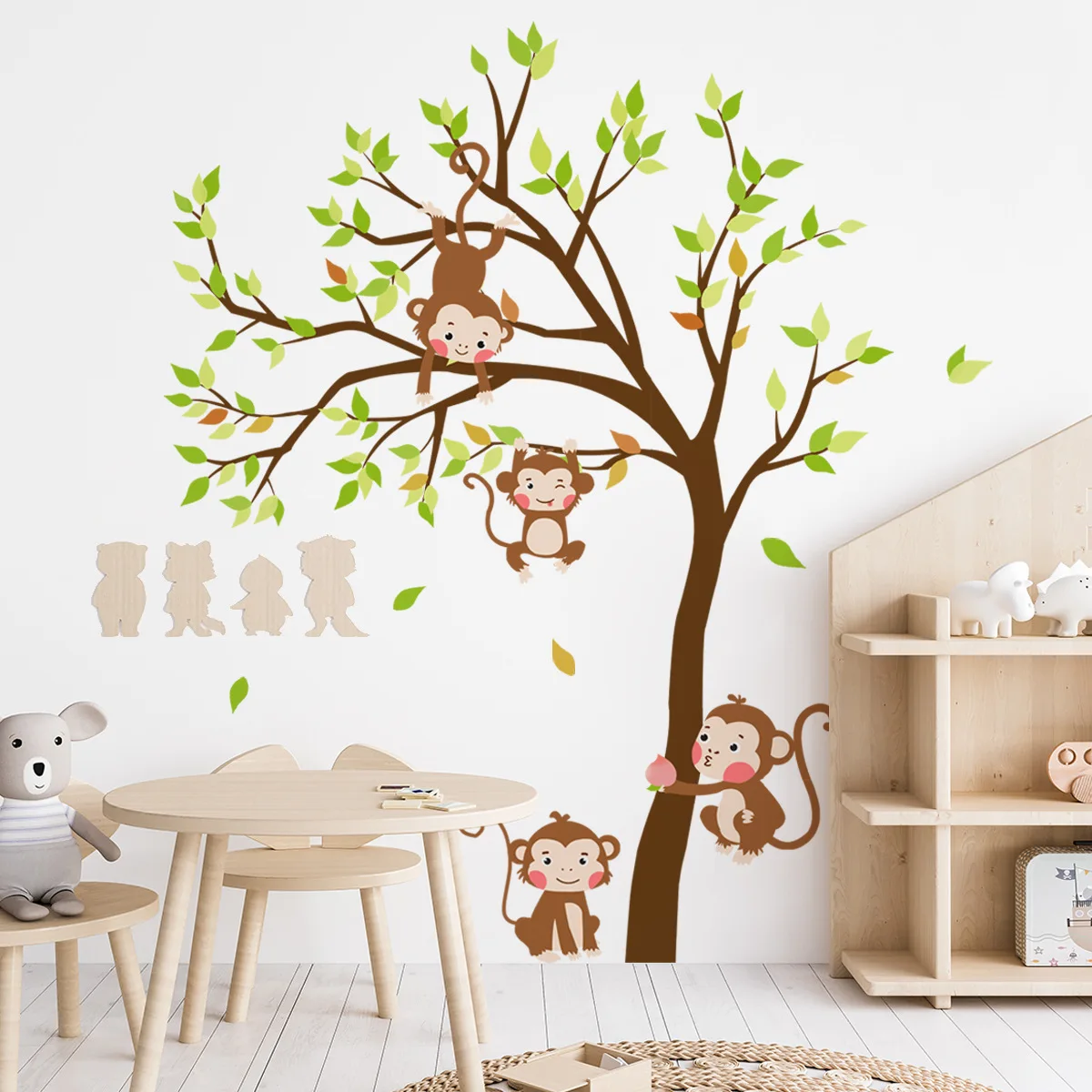 6pcs Cartoon Forest Animal Monkey Tree Wall Stickers Children's Room Kindergarten Decorative Background Mural Wall Sticker Ms571 wall patching paste 200g waterproof patching paste cracks repair scraper design wall diy paste for living room kindergarten