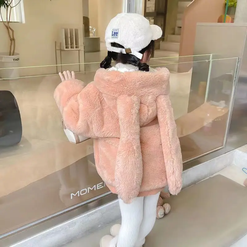 

Kids Clothes Girls Fur Coats Winter Solid Faux Rabbit Fur Hooded Jacket for Babies Fashion Thicken Warm Children's Clothing S108