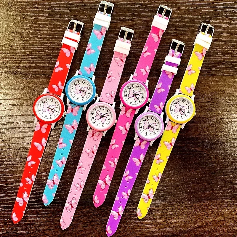 Mooie Meisjes Horloges Vlinder Print Siliconen Candy Jelly Quartz Horloges Voor Kinderen Meisjes Studenten Party Cadeaus Klok
