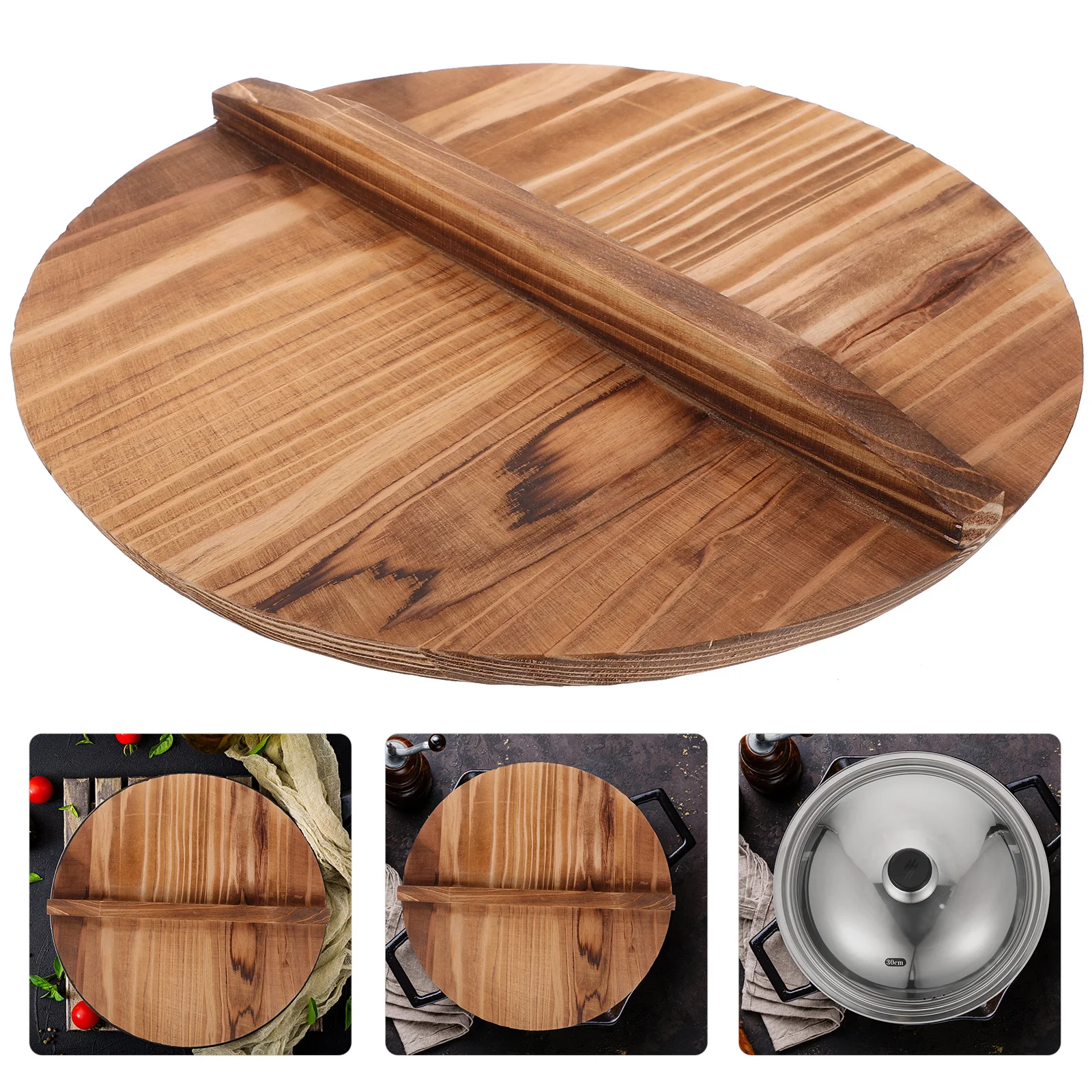 

Wooden Pot Lid Stainless Steel Cookware Household Kitchenware Cover Pan Anti-spill Oil Splashing Gadget Food Splicing