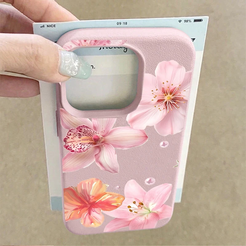 Love Heart Leaves Flower Leather PU Shockproof Phone Case