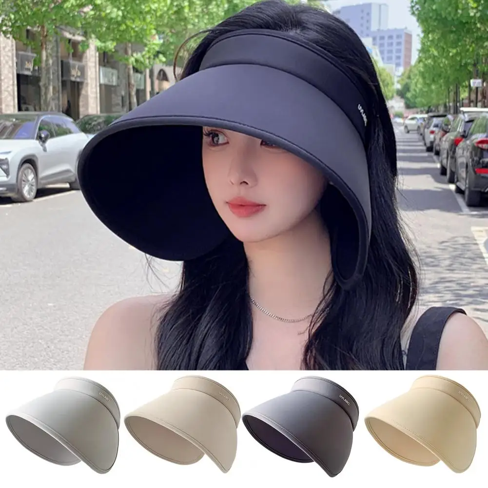 

Summer Women Sun Hat with Wide Brim Solid Color Ultralight UV Resistant Empty Toy Sun Shield Hat for Female