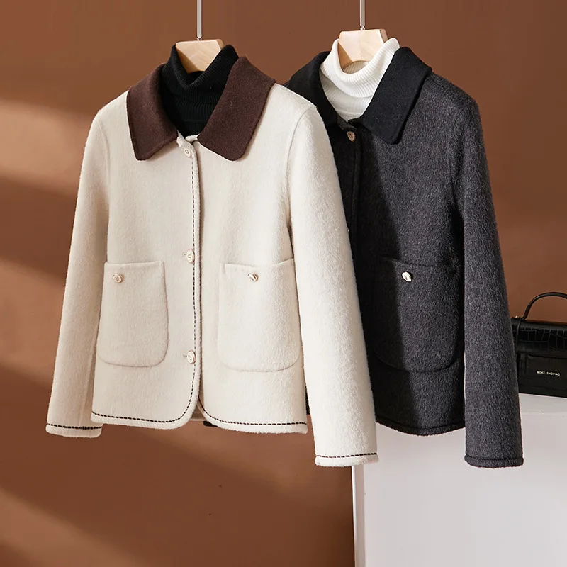 

Woolen Coat Women's 2023 New Autumn/Winter Polo Collar Single Row Long Sleeve Short Jacket
