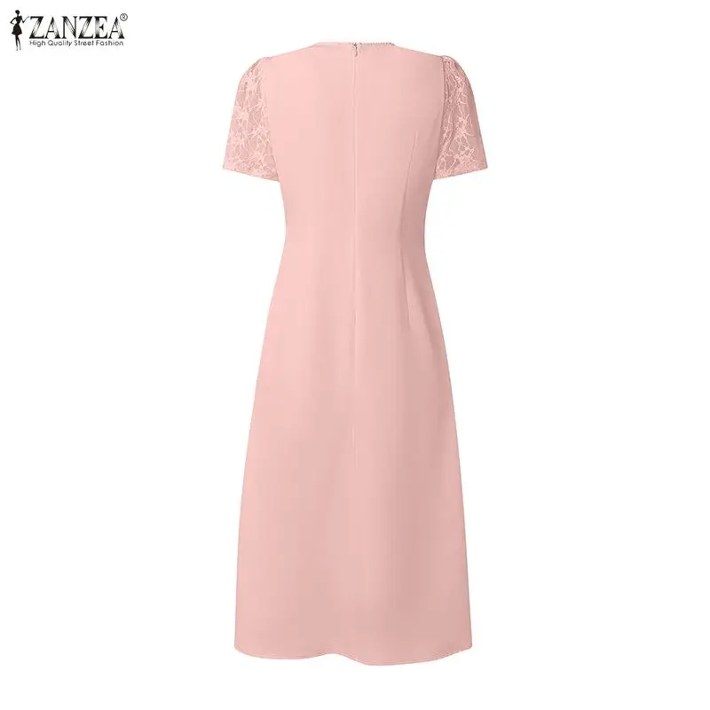 Women Elegant Lace Patchwork Party Dress ZANZEA 2026 Summer Sundress Stylish Short Sleeve Hollow Out Embroidered Work Dresses 3