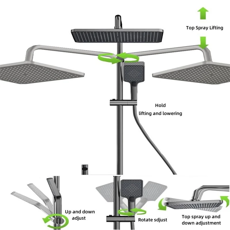 Space Aluminum Digital Display Thermostatic Shower Faucet Set , Piano Button With Ambient Light Bathroom Faucets Shower Head 5