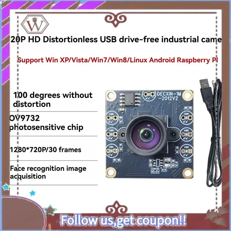 ABBG-10PCS 100도 카메라 모듈 1MP OV9732 1280X720 USB 프리 드라이버 수동 초점 2미터 케이블 포함 WinXP/7/8/10용