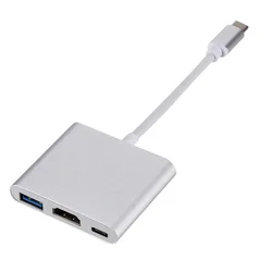 Versatile 3 - in - 1 USB - C Hub with HDMI and USB 3.0 Ports (Silver)