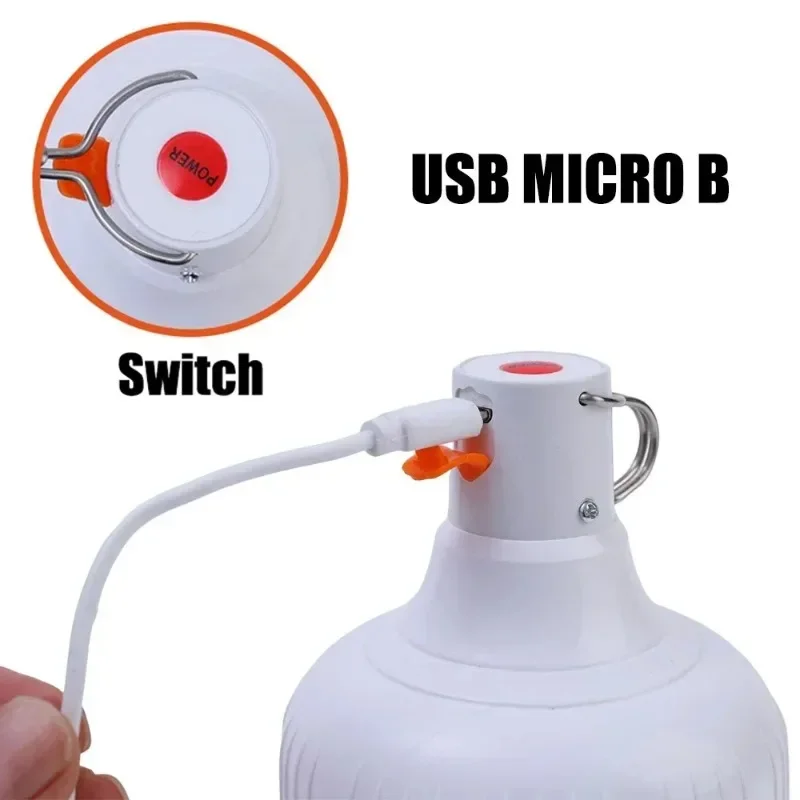 60/130W Portable Tent Lamp Hook USB Rechargeable Battery Lantern BBQ Camping Light Outdoor Camping Bulb LED Emergency Light