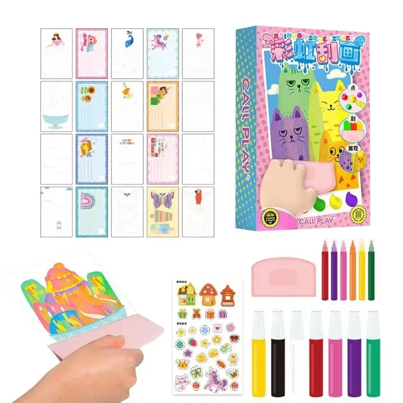 Scratch Painting For Kids Squeegee Art Paint Kit Scratch Painting Paper Art Set Squeegee Postcards For Kids Aged Over 6