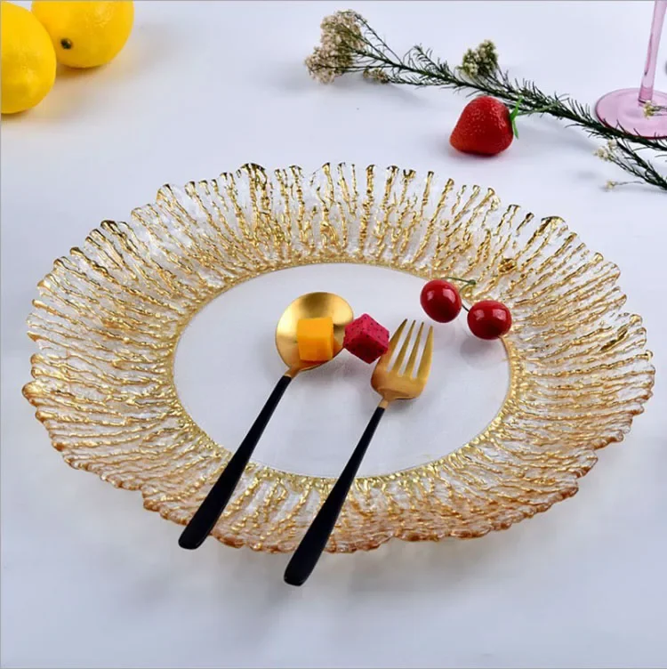 

Wedding Party Custom Glass Charger Plates Reef Flower Shaped New Trend 2023