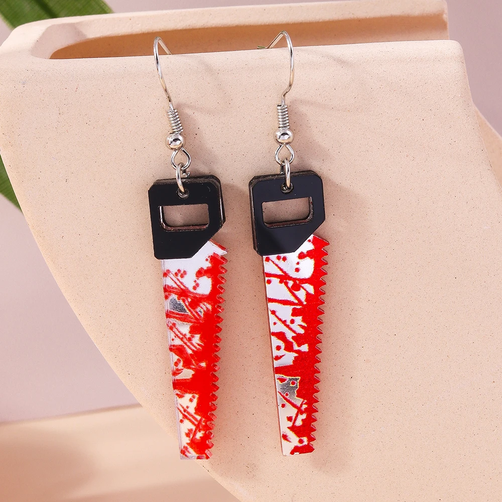 Halloween Blutige Messer-Ohrhänger Punk Schere Säge Hängeohrringe für Frauen Mädchen Nachtparty Schmuck Geschenke – Detail 11