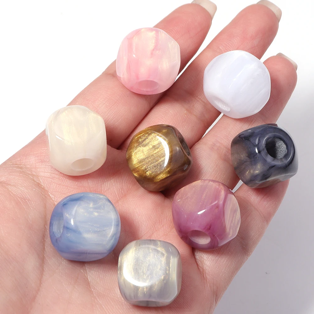 5개 혼합 색상 마블 레진 배럴 비즈 큰 구멍 사각형 청키 비즈 DIY 키체인 수제 공예 용품