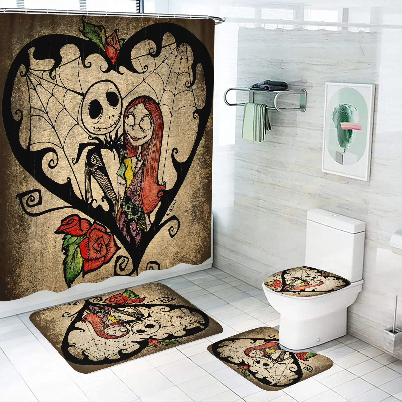 The Nightmare Before Christmas Disney Shower Bath Cartoon Anime Cute Tenda Da Bagno 4 Pezzi Block Water Hook Up Set