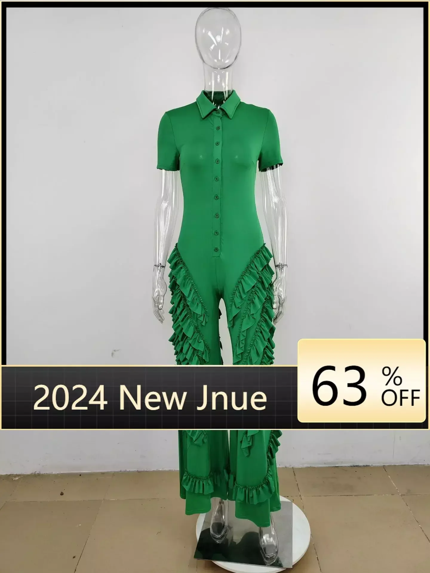 

Женский однотонный Летний комбинезон с каскадными оборками, Женская однобортная рубашка с коротким рукавом, брюки с широкими штанинами, цельный комбинезон, комбинезон