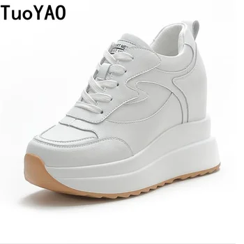 Women Platform Trainers Genuine Leather Autumn Winter Sneakers 10CM Heels Wedges Shoes Breathable Height Increased Sneaker Woman 1