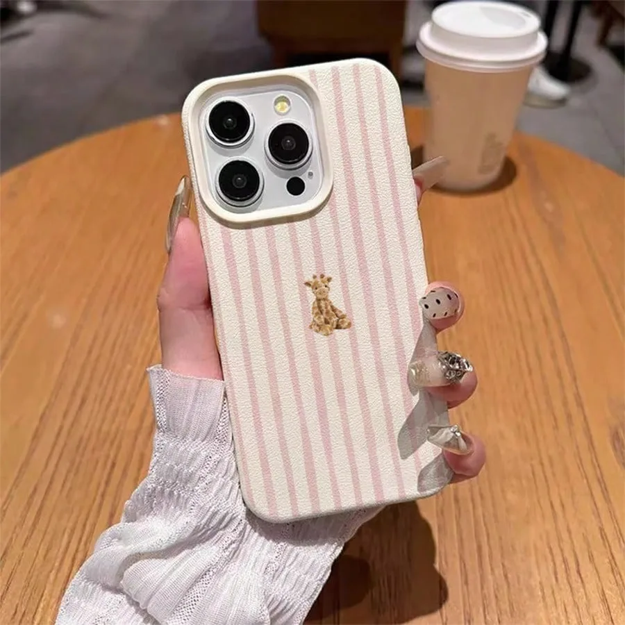 Cute Bowknot Giraffe Striped Pattern Soft Phone Case Cover