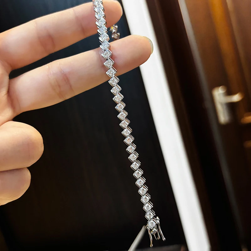EWYA 2025 Original Full Moissanite Tennis Bracelet for Woman Man 925 Silver Pass Diamond Tester Link Chain Bracelets 14-20cm