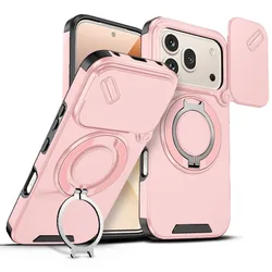 Shockproof Hybrid Magnetic Stand Phone Case with Slide Lens Camera Armor Protective Cover for Honor 600 (Pink)