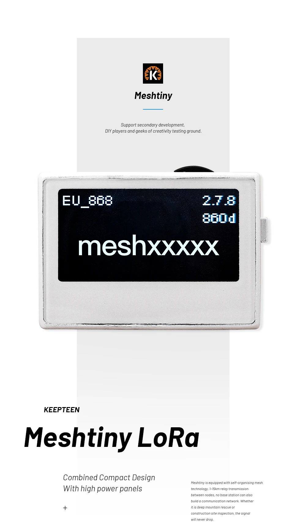 Meshtiny Mini Mesh LoRa Node Built in Battery OLED Display nRF52840 SX1262 LoRa