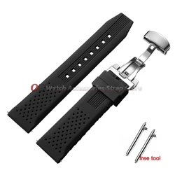 Breathable Silicone Quick Release Watch Strap with Butterfly Buckle - 22mm (Black - silver)
