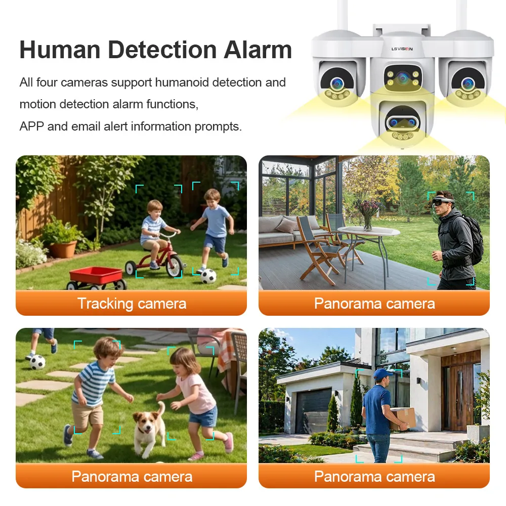 LS VISION 20MP WiFi Security Camera 10X Zoom 5 Lens 4 Screens Wireless 2.4/5Ghz Outdoor Camera Electric PTZ Auto Tracking CCTV 3
