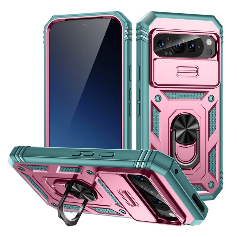 Full Protect Armor Car Magnetic Ring Case with Slide Lens Protection