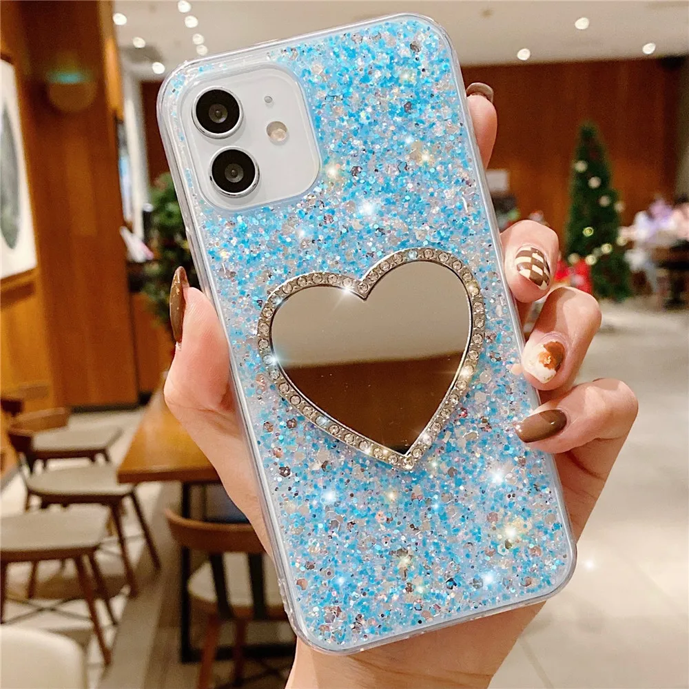 Luxury Bling Glitter Love Heart Mirror Sequins Phone Case For