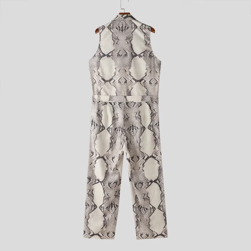 Description Picture 6 of itemINCERUN Men Jumpsuits Printing Lapel Sleeveless Zipper Casual Male Rompers Streetwear 2024 Fashion Men Overalls With Belt S-5XL
