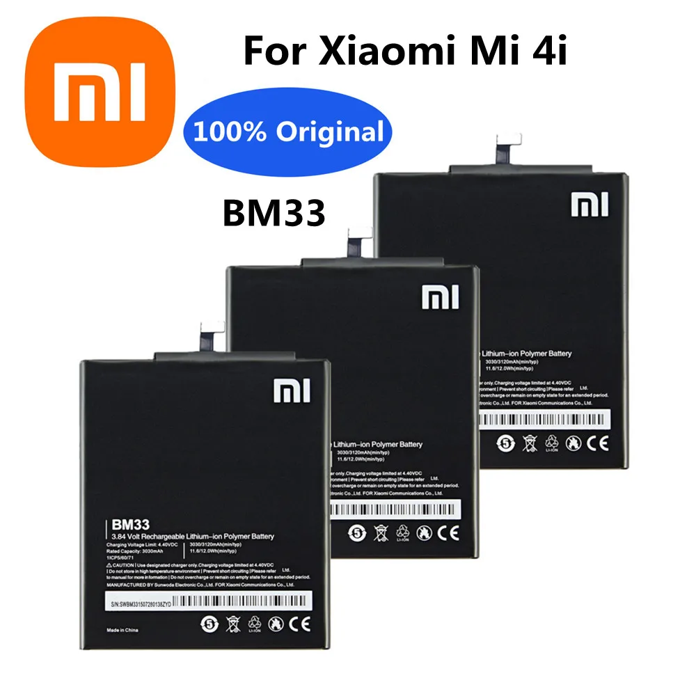 

100% Original Xiao mi Replacement Battery BM33 3120mAh For Xiaomi Mi 4i Mi4i M4i Mobile Smart Phone Rechargable Battery Bateria