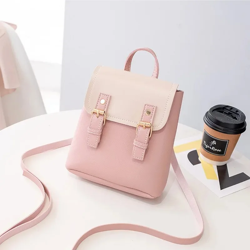 Vintage PU Leather Women Small Backpack Fashion Splicing Hit Color Shoulder Bags School Bags for Teenage Girls