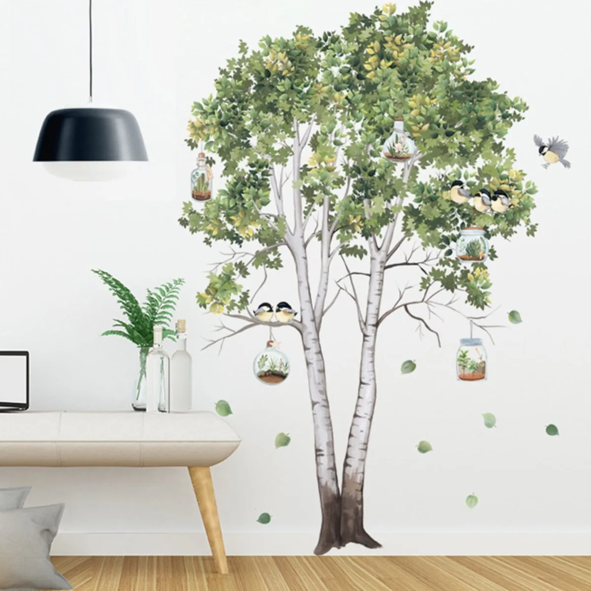 Summer Clear Green Wishing Tree Wall stickers Living Room Bedroom decoration Self-adhesive painted duck foot wood wall stickers wall sticker