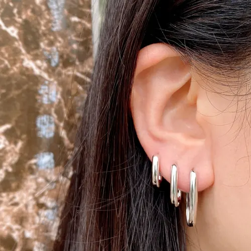 기하학적 U자형 큐빅 지르코니아 후프 귀걸이, 실버 컬러 금속, 작은 크리스탈 후프, 여성용 파티 쥬얼리, 3 가지 디자인 3