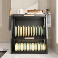 Kitchen Cabinet with Dish Rack Kitchen Countertop Dish Storage Rack for Dishes Household Dustproof Cupboard Tableware Cabinet 2