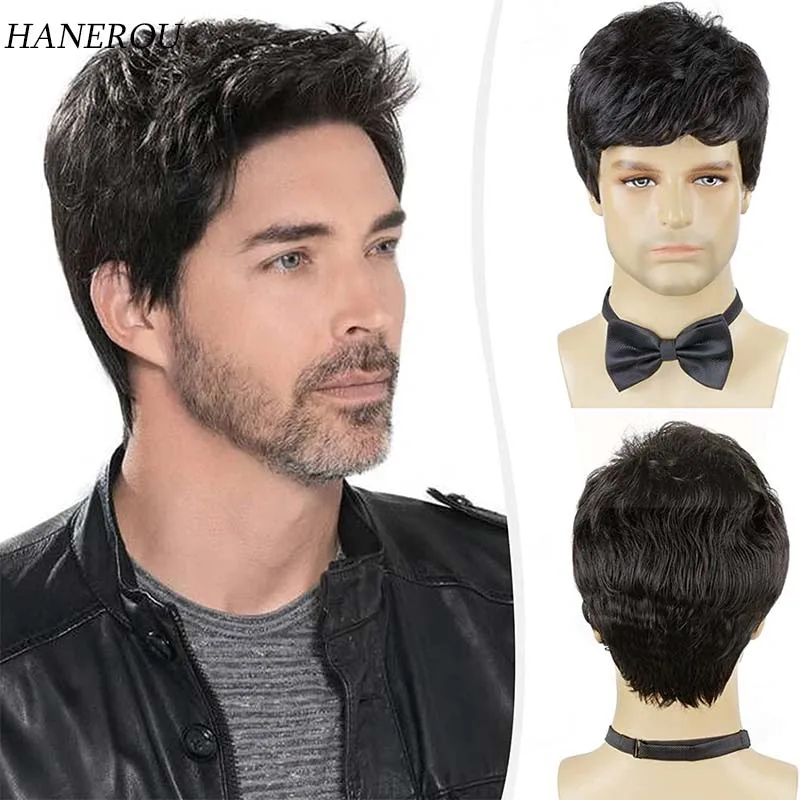 Synthetic Short Wigs for Men Ombre Black Layered Wig with Bangs Male Cosplay Daily Fashion Blonde Wigs Halloween Wig synthetic lawyer long grey white wigs judge baroque curly male blonde wigs deluxe halloween costume cosplay wig wig cap