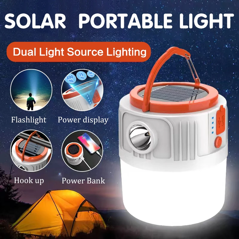 

Solar Portable Lantern USB Rechargeable LED Camping Light With Flashlight Function Outdoor Lighting Emergency Light BBQ Lamps