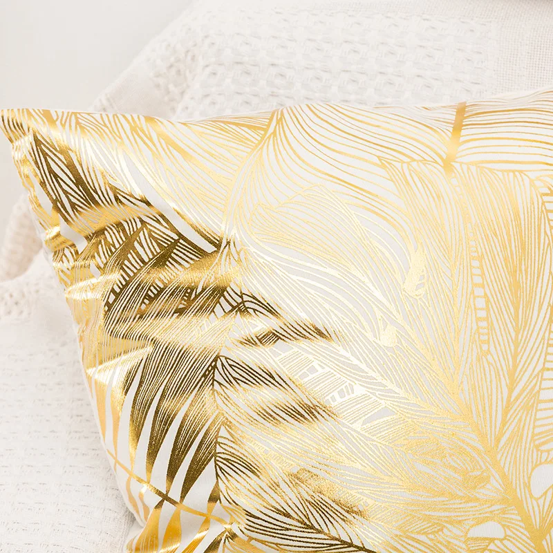 Throw Pillow Cover Golden Leaf Bronzing Printed 18x18 Inch Square for Living Room Bed Sofa